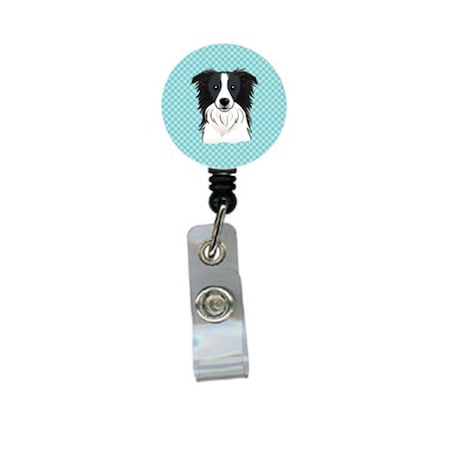 Teacher&Aposs Aid Checkerboard Blue Border Collie Retractable Badge Reel TE2922571